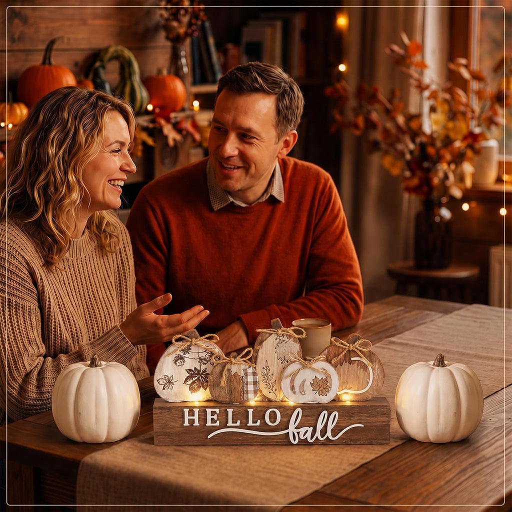 Lighted Pumpkins Teble Decor Rustic Fall Tabletop Sign