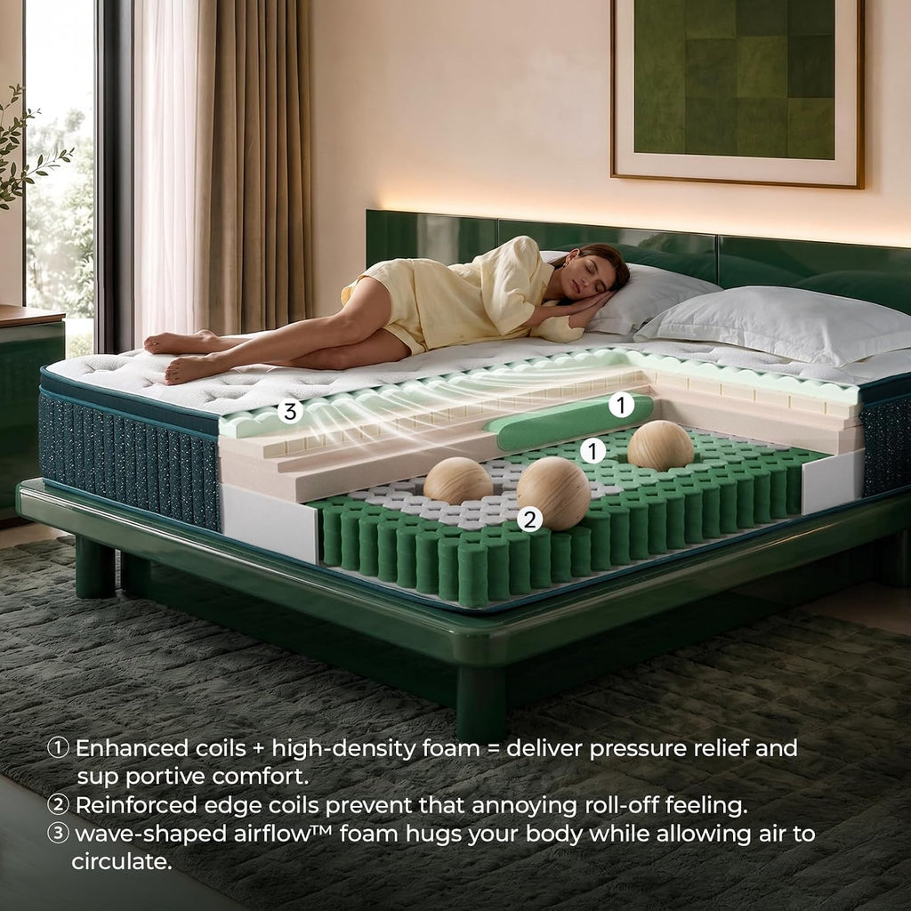 14 Inch Queen Hybrid Mattress, Medium Firm, Gel Foam, Motion Isolation