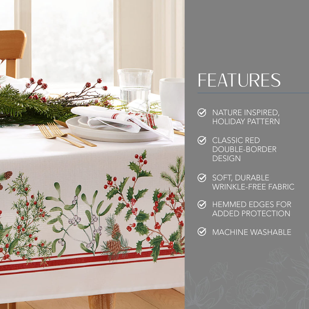 Winter Holiday Berry Fabric Tablecloth, Multicolor - 60" W x 144" L