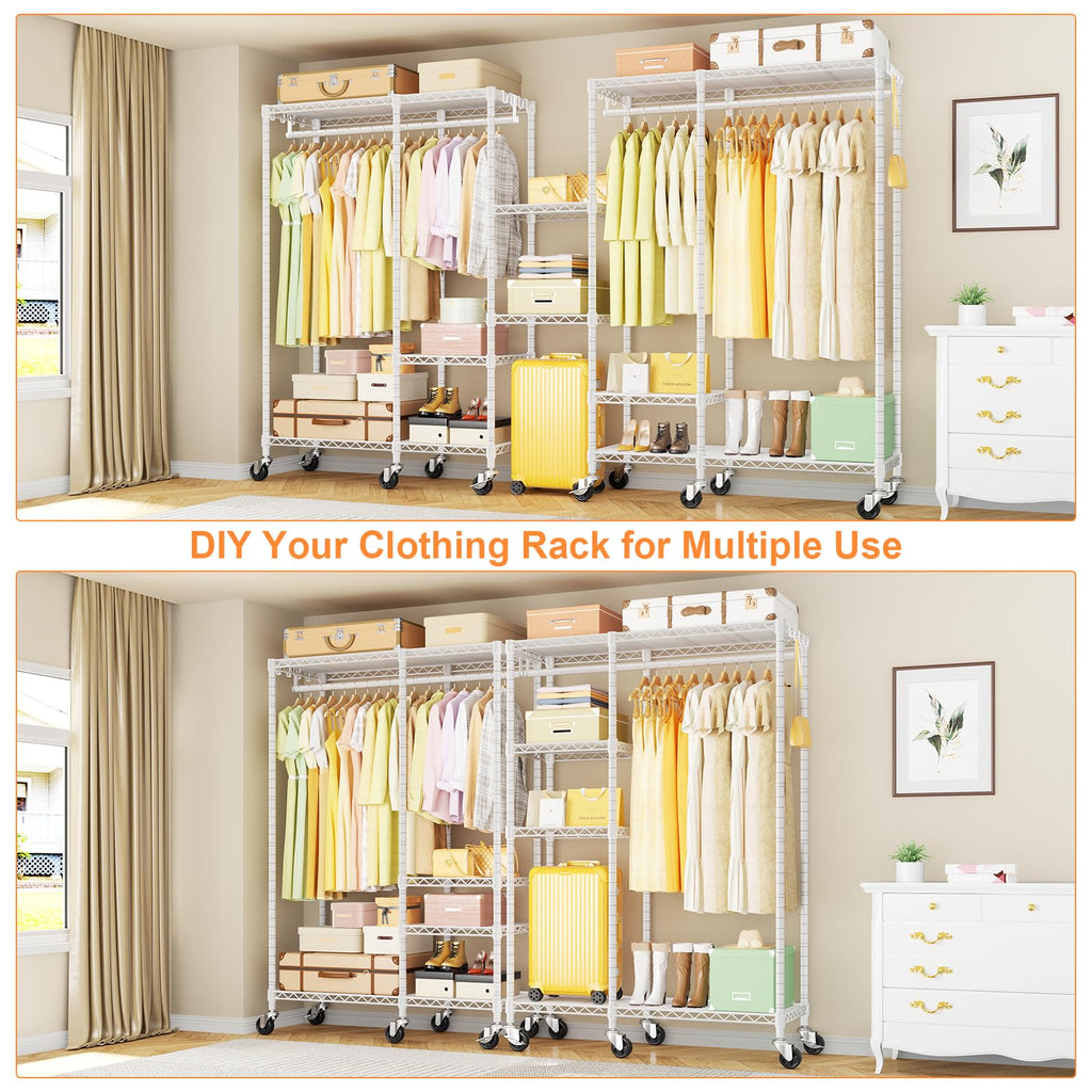 F4R Heavy Duty Clothes Rack(With Lockable Wheels ) Rolling Clothing Racks for Hanging Clothes,Adjustable Closet