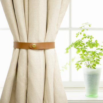 PU Leather Curtain Tiebacks, Modern Faux Leather Curtain Straps with Adjustable Buttons, No Drill Holdbacks, Set