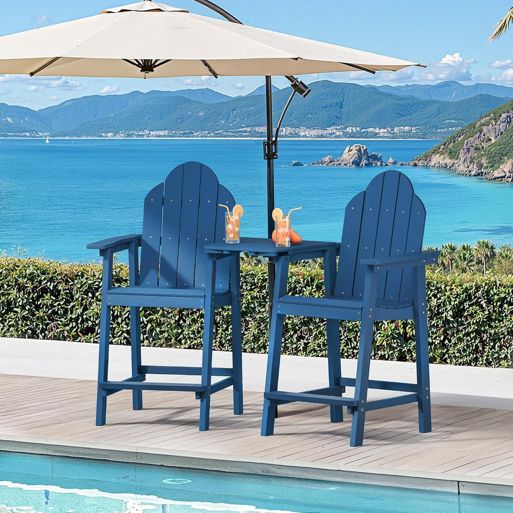 Tall Adirondack Chair Set of 2, HDPS Bar Height Chairs, Navy Blue | All-weather-resistant, reinforced aluminum legs