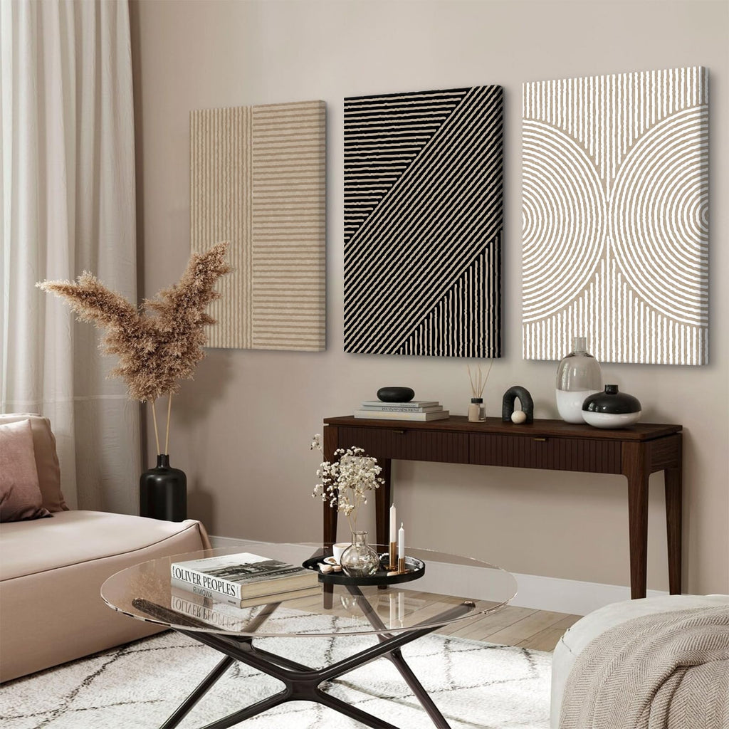 Boho Modern Wall Art Pictures Neutral Abstract Canvas Wall Decor Minimalist Line Wall Art Beige Brown Black Poster
