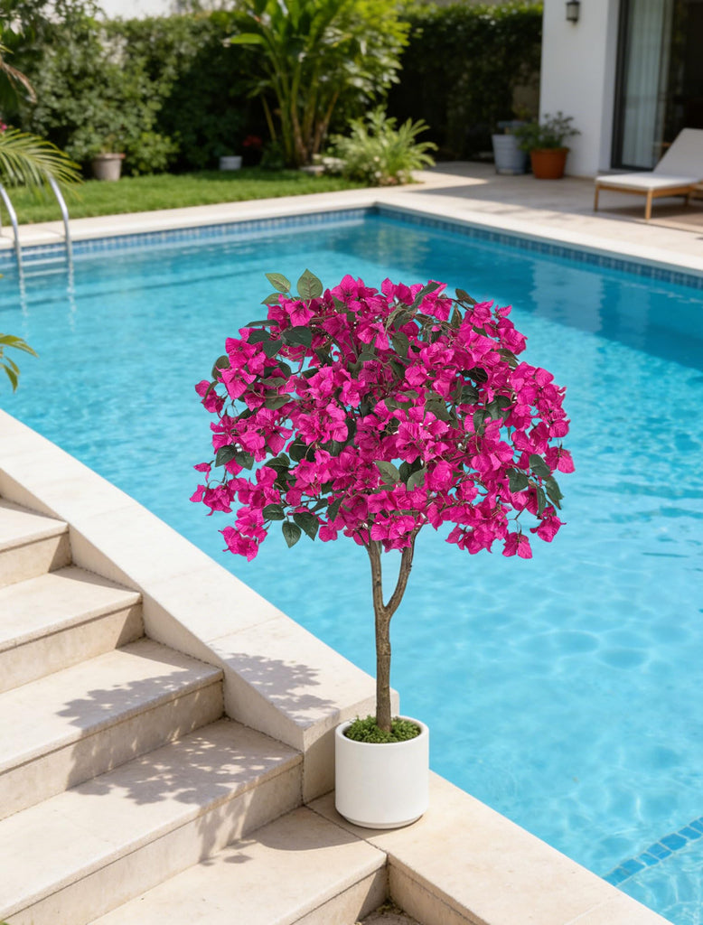 3.9ft Bougainvillea Artificial Tree for Porch, Set of 2, Hot Pink