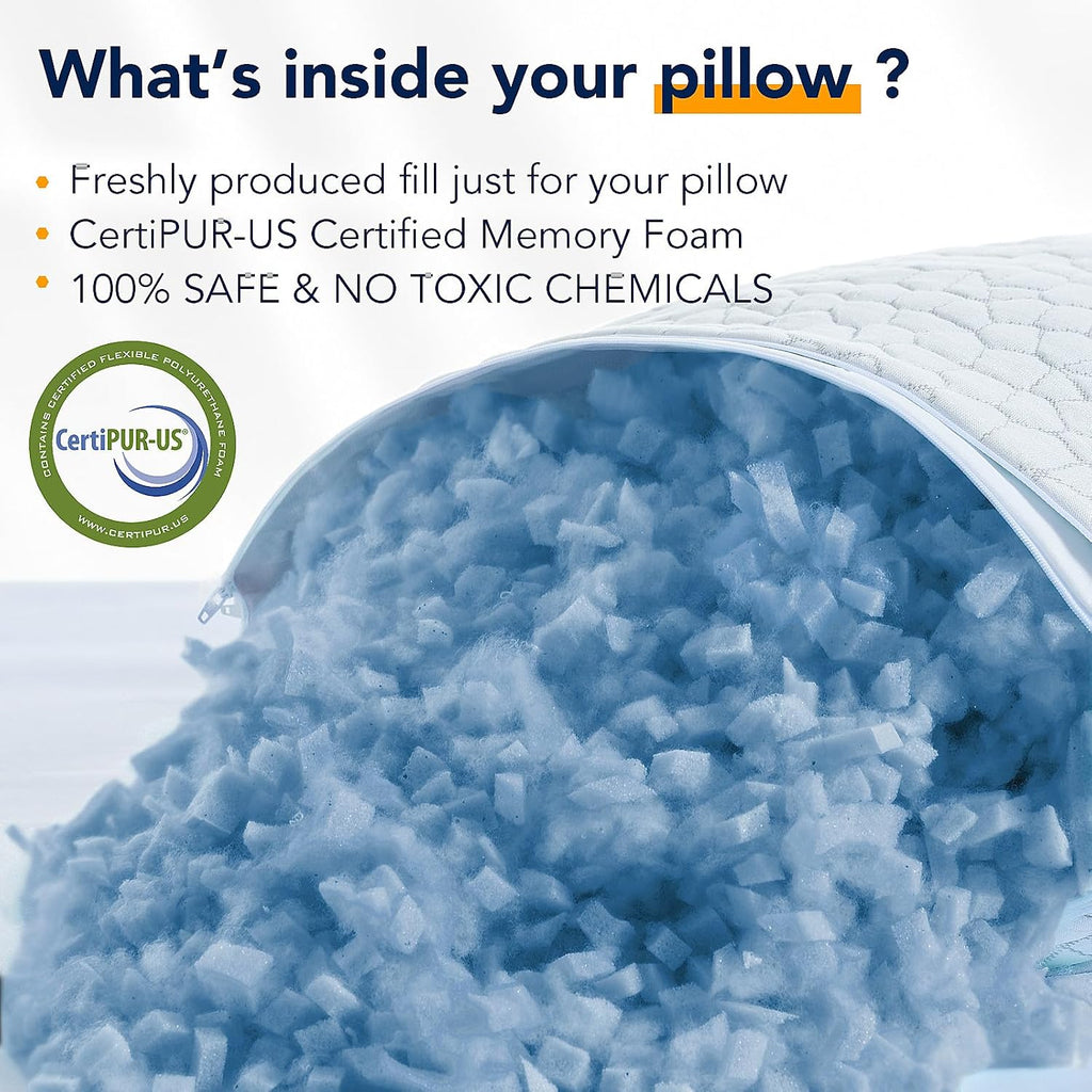 Cooling Pillow for Sleeping, CertiPUR-US Shredded Memory Foam Standard Pillows Set of 2,Cool Pillow for Hot Sleepers