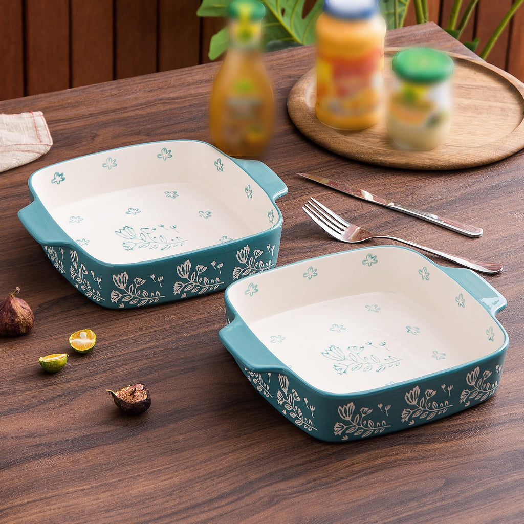 Baking Dish 9x9 Baking Pan Ceramic Brownie Pan Casserole Dish 2-pcs Lasagna Pan Square Bakeware Sets