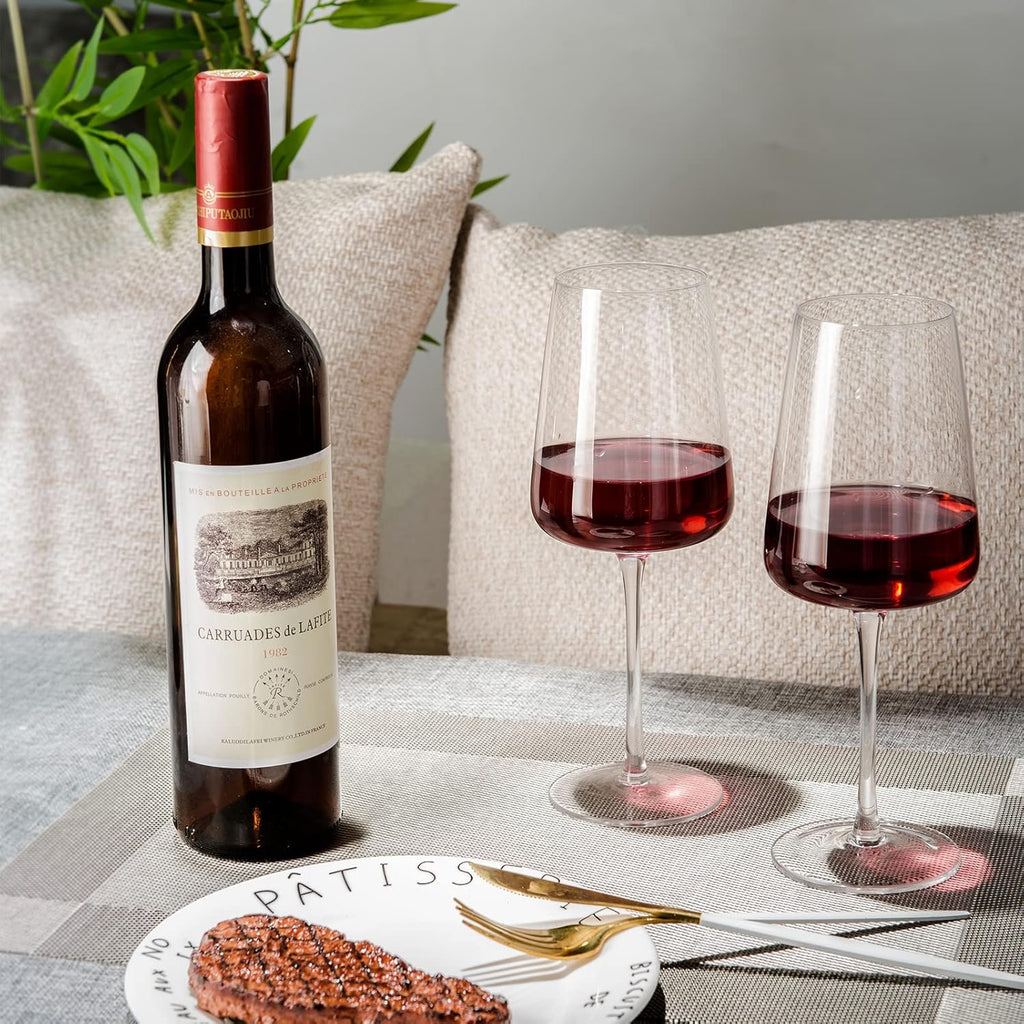 Hand Blown Red Wine Glasses Set of 4 - Premium Crystal Wine Glasses With Long Stem,19 oz - Unique Gift for Father's