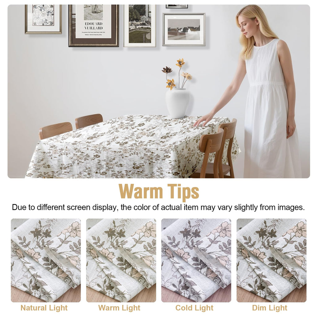 Linen Table Cloths Floral Printed Tablecloth Spill-Proof Waterproof Table Cover for Dining Buffet Feature Soft and