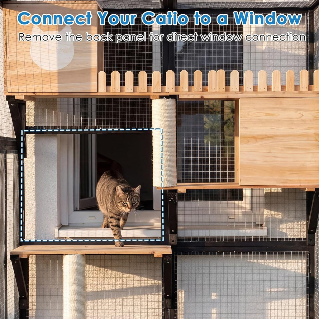 Indoor & Outdoor Cat Enclosure, 4-Level Walk-in Catio with Window Access