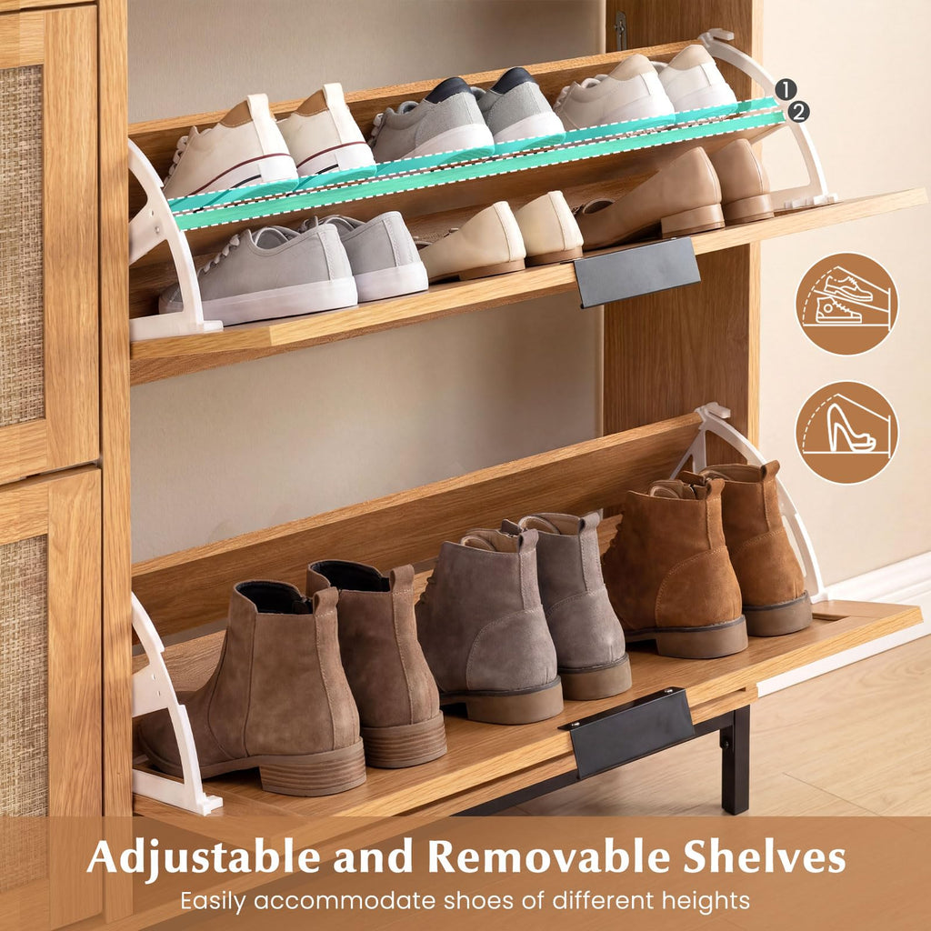 Slim Shoe Storage Cabinet with 4 Flip Drawers & 2 Open Compartments