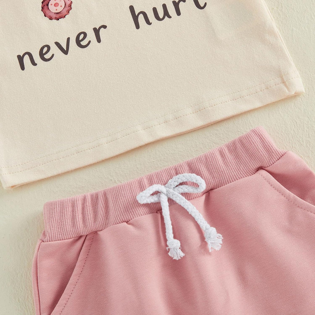 Toddler Baby Girl Summer Clothes Letter Graphic Print Short Sleeve T-Shirt Tops and Shorts 6 12 18 24M 2 Set