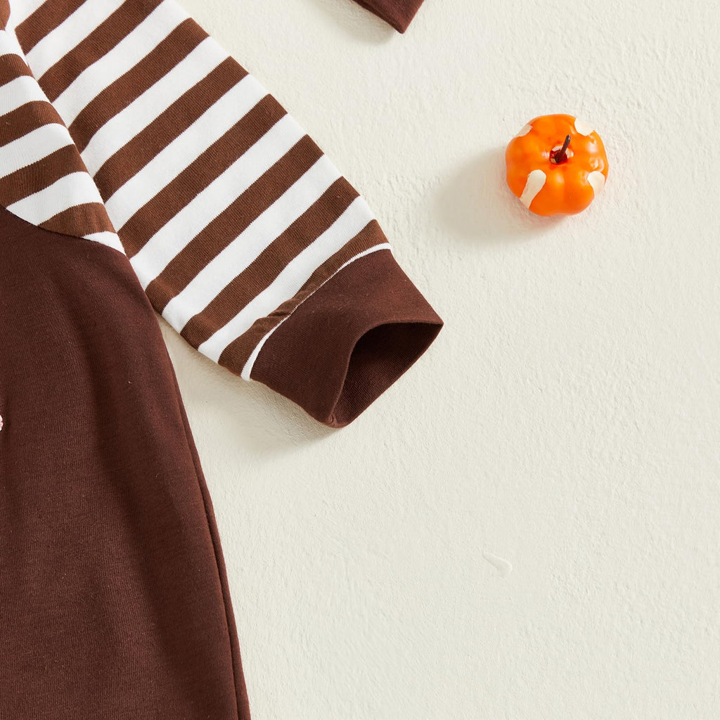 Newborn Baby Girl Thanksgiving Outfit Striped Sleeve Infant Turkey Romper with Hat Cute Baby Thanksgiving Clothes