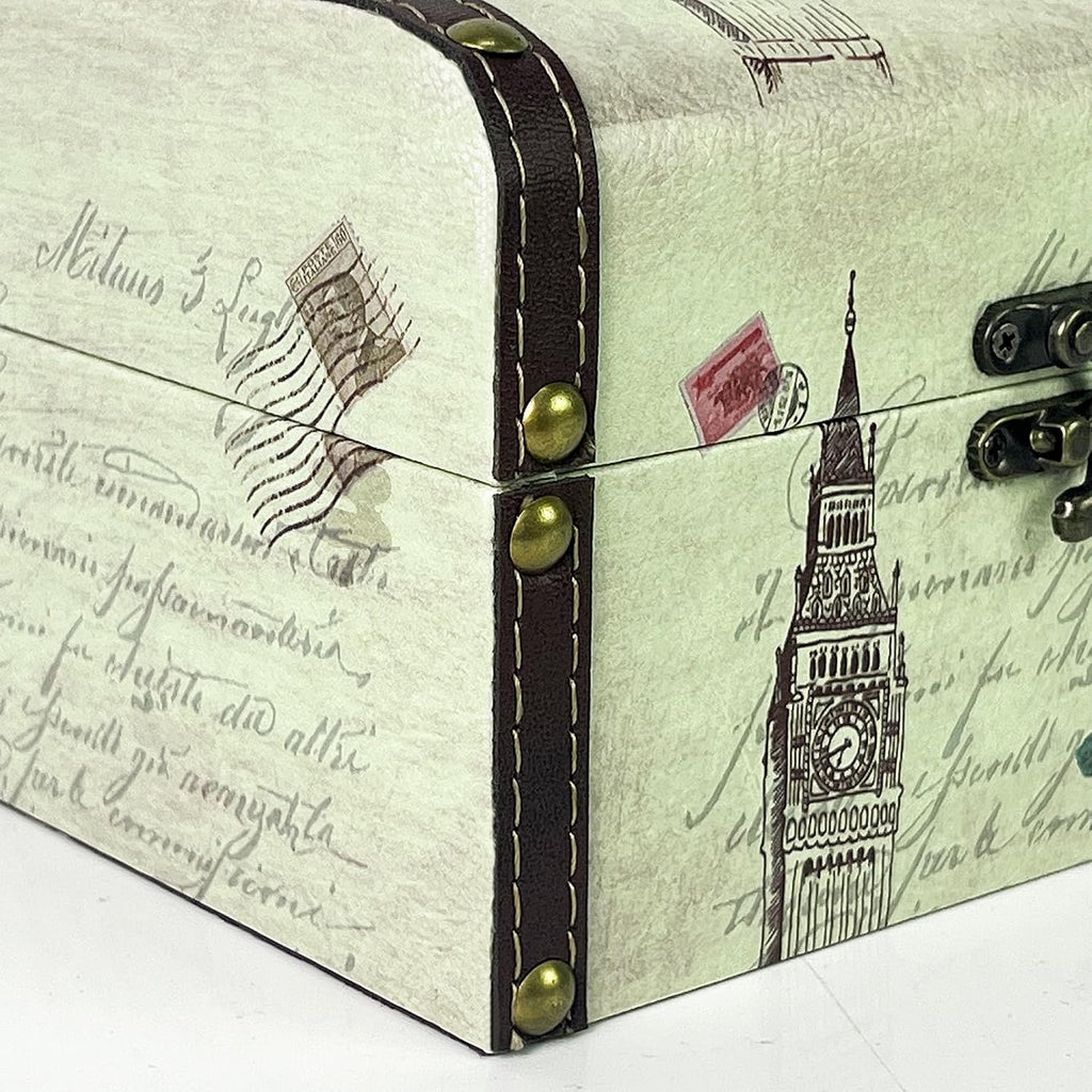 Small Wooden Treasure Box, Decorative Tin Storage Chest Jewelry Keepsake Boxes for Kids Girls Boys Gifts Home