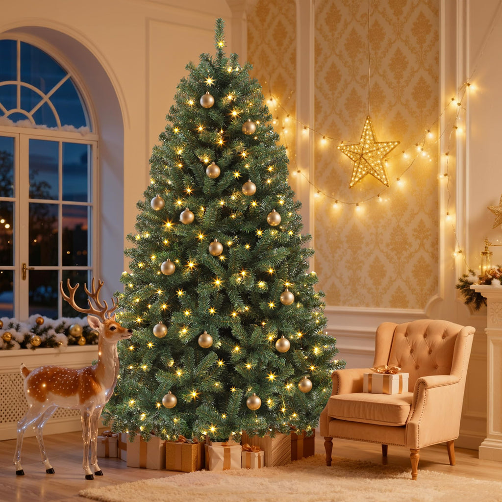 7.5FT Pre-Lit Artificial Christmas Tree Green 1285 Tips 550 LED Lights