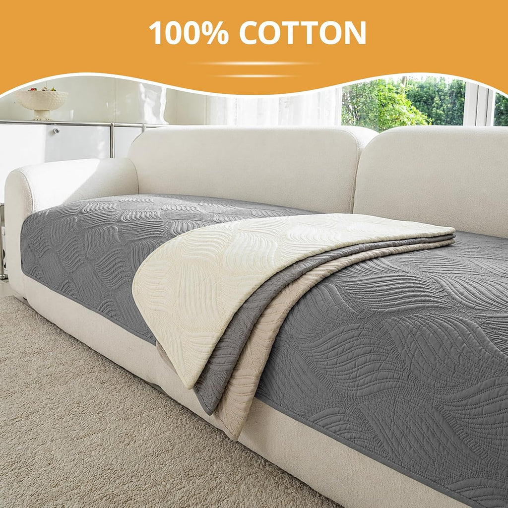 100% Cotton Quilted Couch Cover, Washable Sofa Cover Sofa Protector for Pets Kids, Soft Breathable Anti-Slip Sofa
