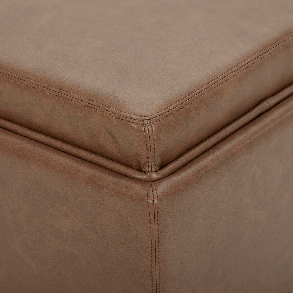 Storage Ottoman Cube with Tray Lid, Set of 2, Small Footstool with Storage, Square End Table, Faux Leather in Saddle