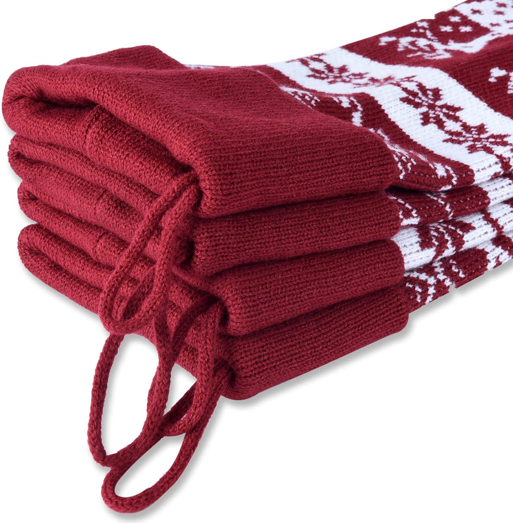26-Inch Large Nordic Style Knitted Christmas Stockings in Burgundy/White for Stuffers & Mantel, Wall, & Staircase - Set of 4