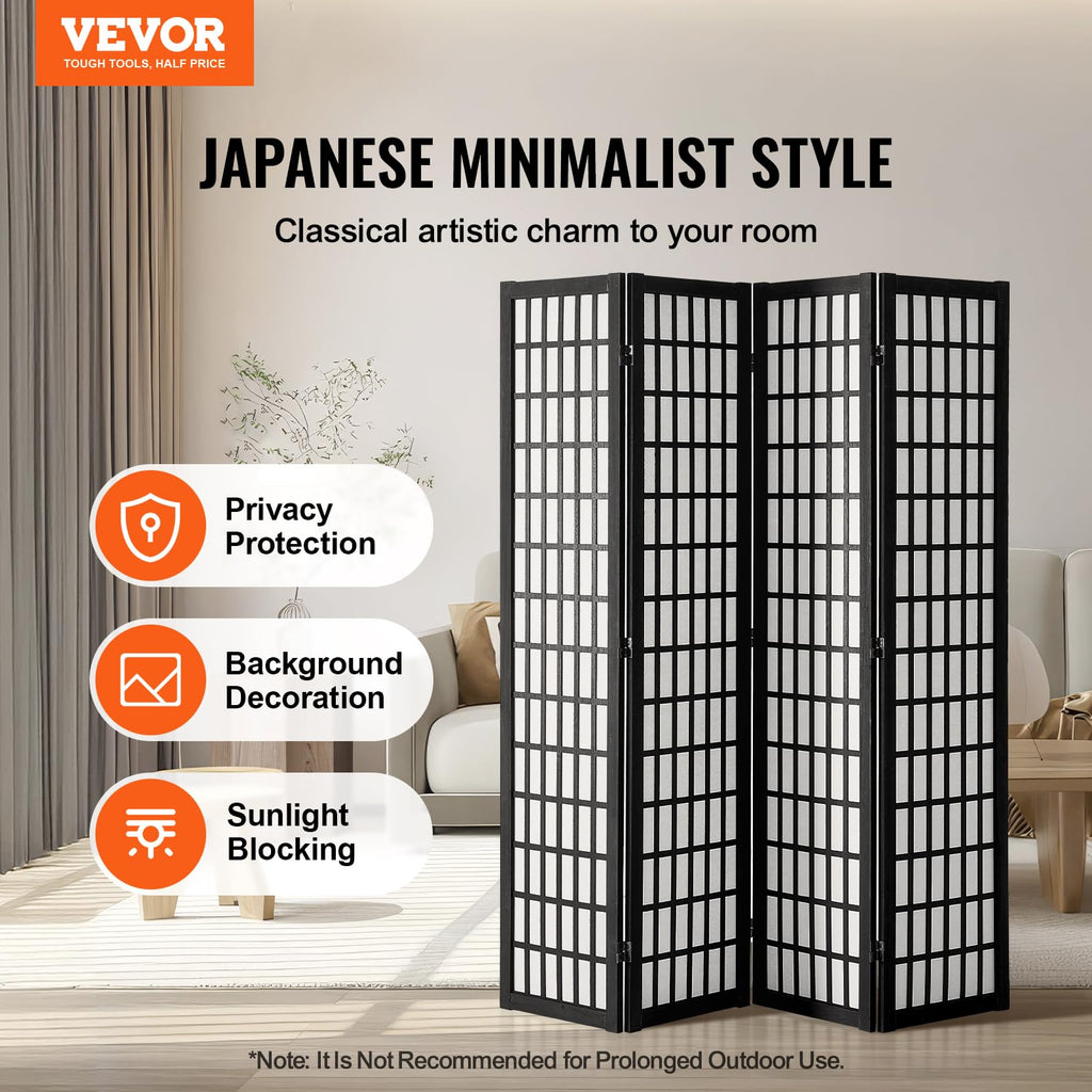 Room Divider, 4 Panel Japanese Room Divider, Wood Folding Privacy Screen Indoor, Partition Dividers Portable