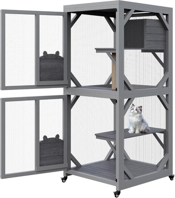 68" Outdoor Wooden Catio for Cats - Grey (172.7 * 82 * 79cm)