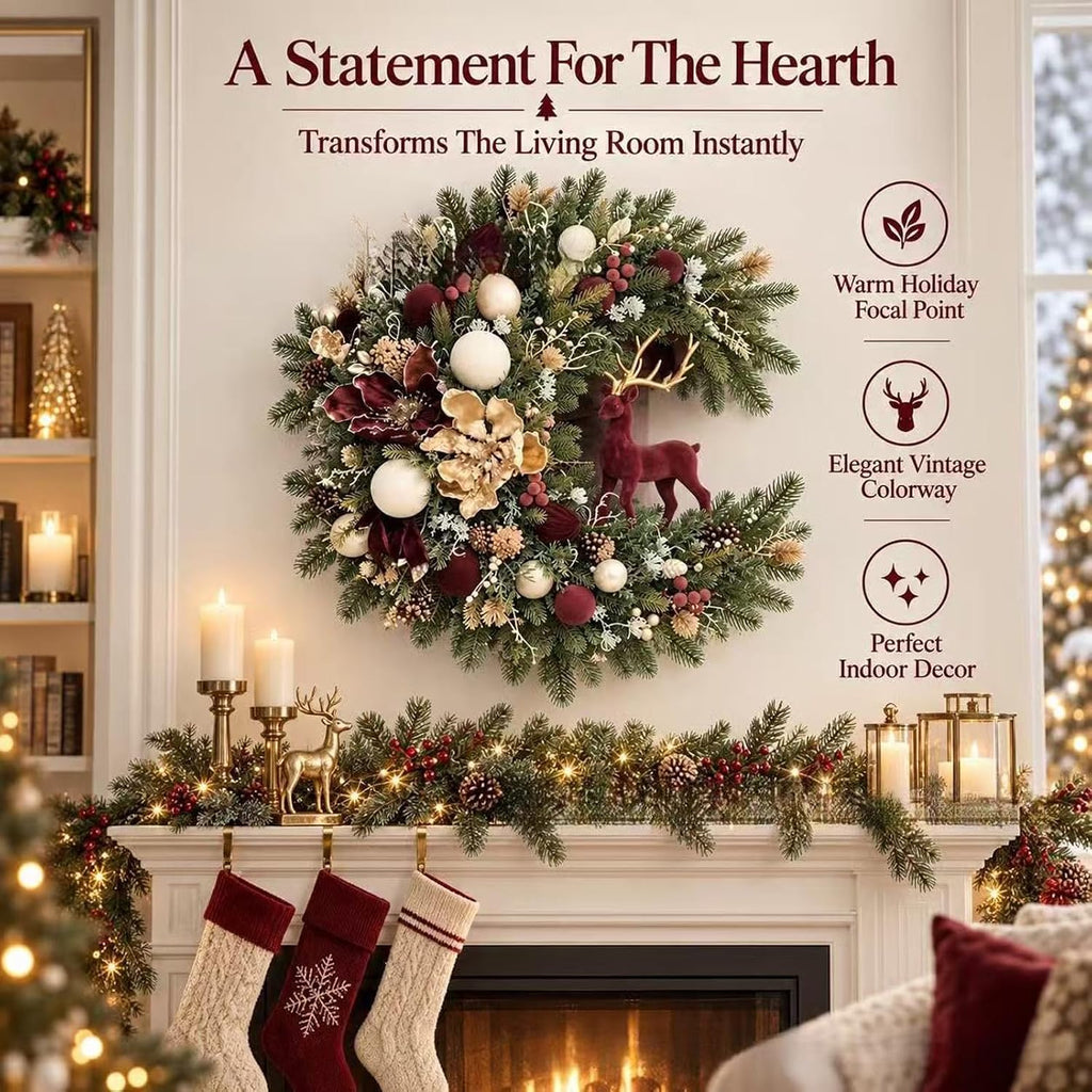 Christmas Wreath, Artificial Wreath Indoor Outdoor Holiday Decor