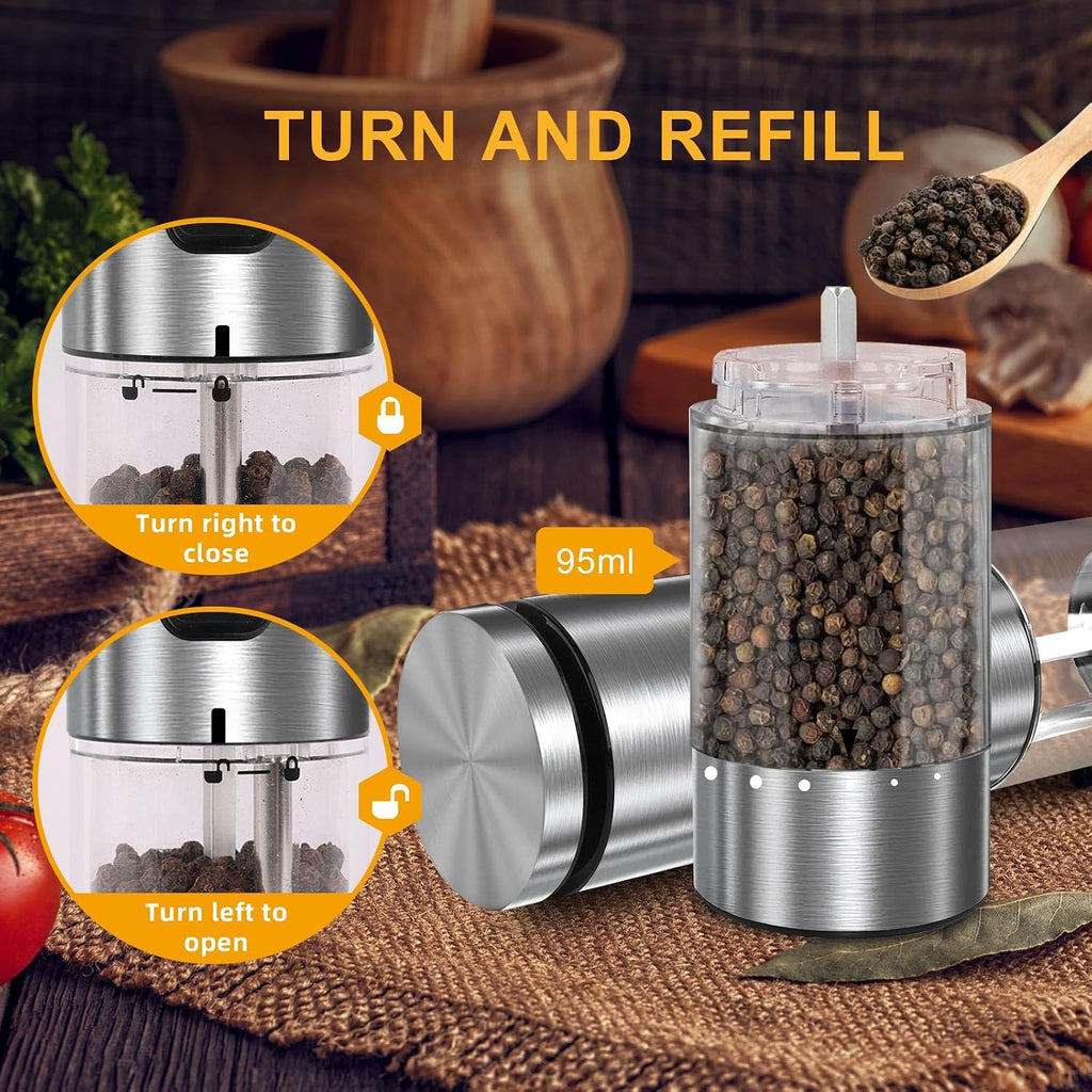 Electric Salt and Pepper Grinder Set USB Rechargeable, Upgraded External Adjustable Coarseness, Stainless Steel