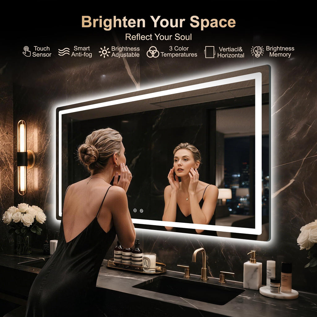 36x60 LED Bathroom Vanity Mirror with Lights, Anti-Fog, Dimmable