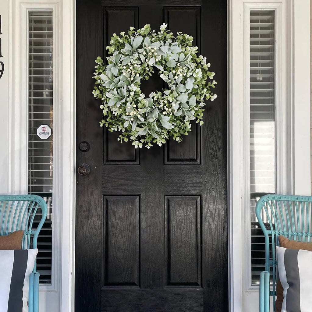 26 Inch Large Lambs Ear Wreaths for Front Door Spring Summer Lambs Leaves with White Berries, Artificial Greenery