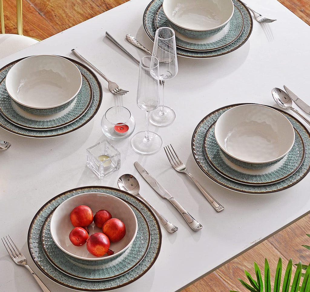 Melamine Dinnerware Sets,12pcs Plates and Bowls Sets, Unbreakable and Lightweight Summer Outdoor Dishes ,Yachts and
