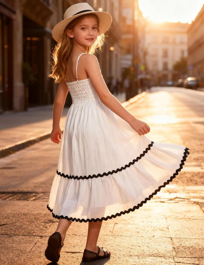 Girls Spaghetti Strap Dress Tiered Cami Maxi Sundress with Pockets