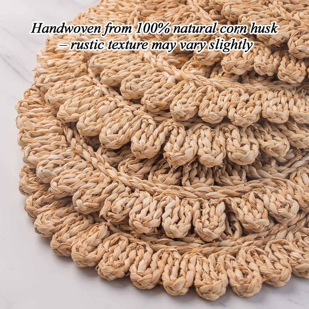 13.8" Set of 6 Round Woven Corn Husk Placemats by | Protects Tables from Heat & Scratches, Perfect for Everyday