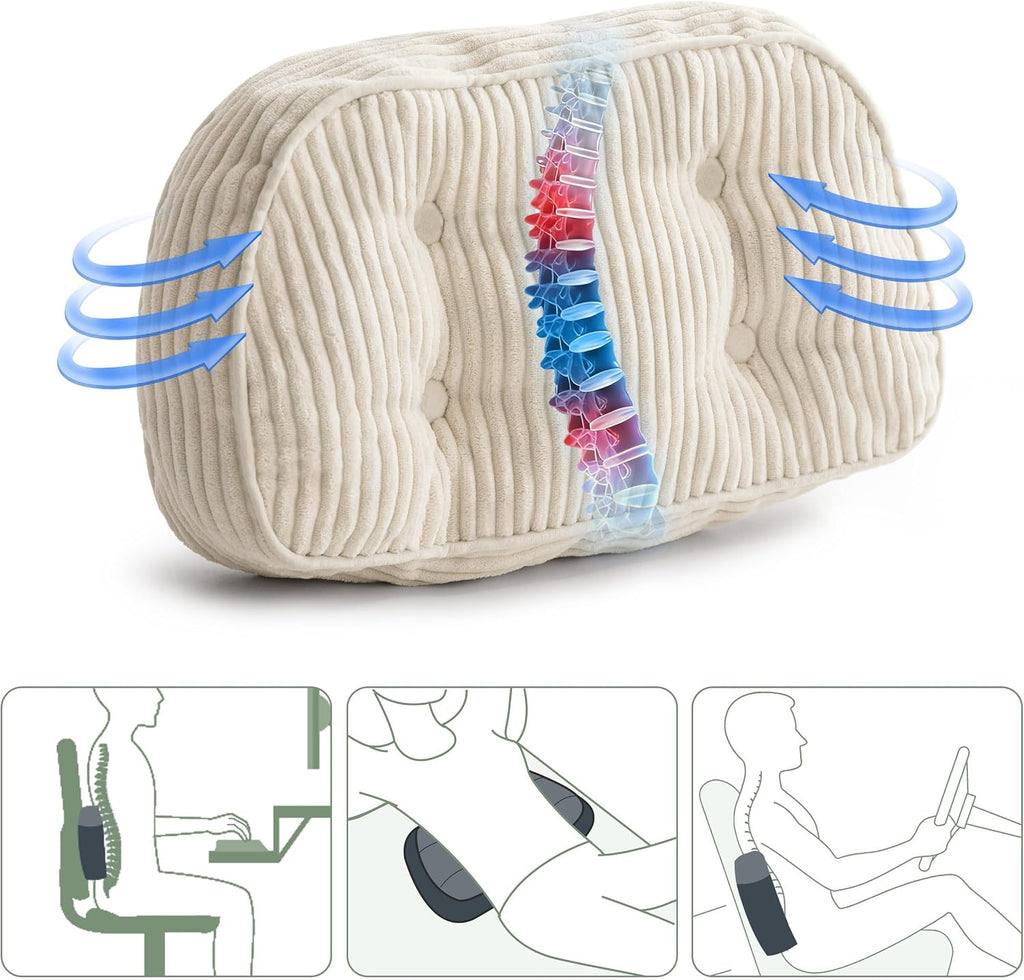 Lumbar Support Pillow for Recliner Chair/Accent Chair/Couch/Office Chair, Tufted Corduroy Back Support Cushion for