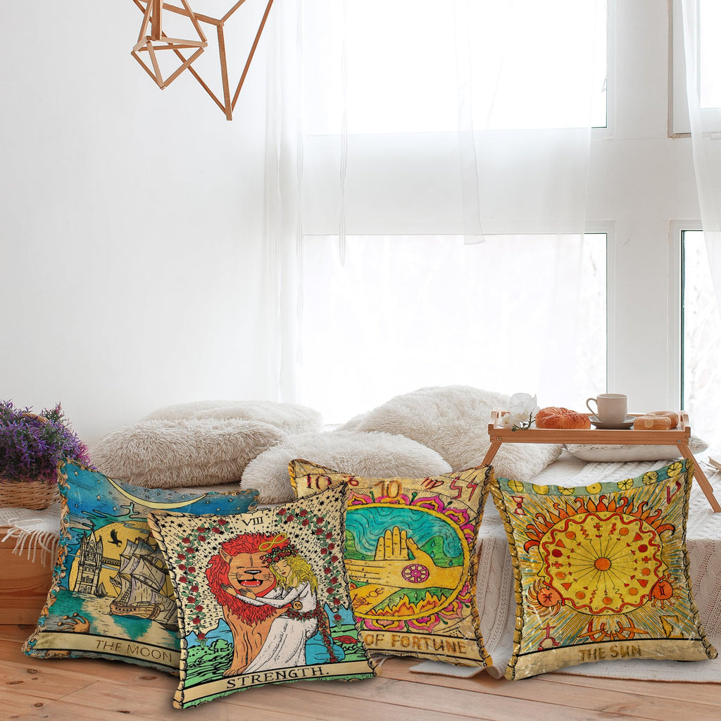 (RB) Tarot The Moon Sun Flannel Throw Pillow Case, 18 x 18 Inch Set of 4, Daughter Sister Astrology Tarot Lovers