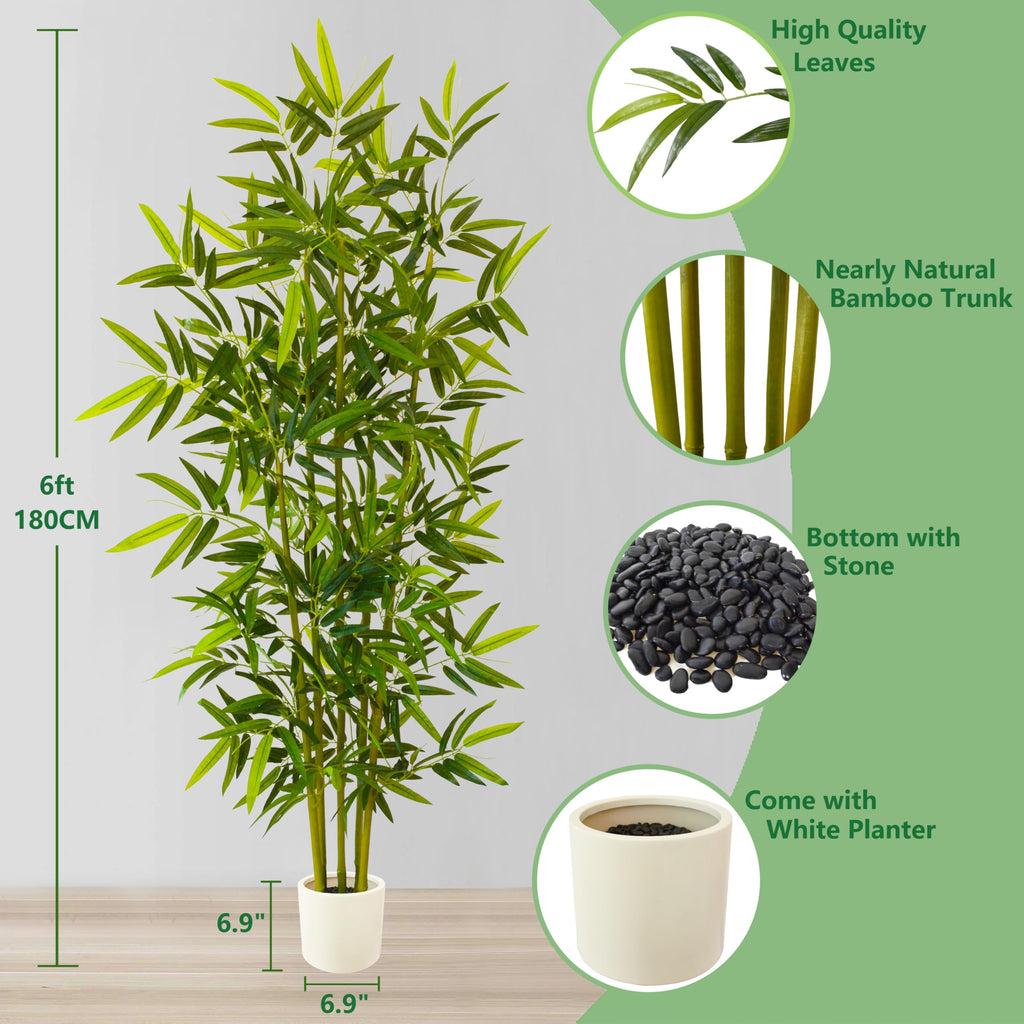 Artificial Bamboo Tree 6ft Green Fake Plant with White Planter