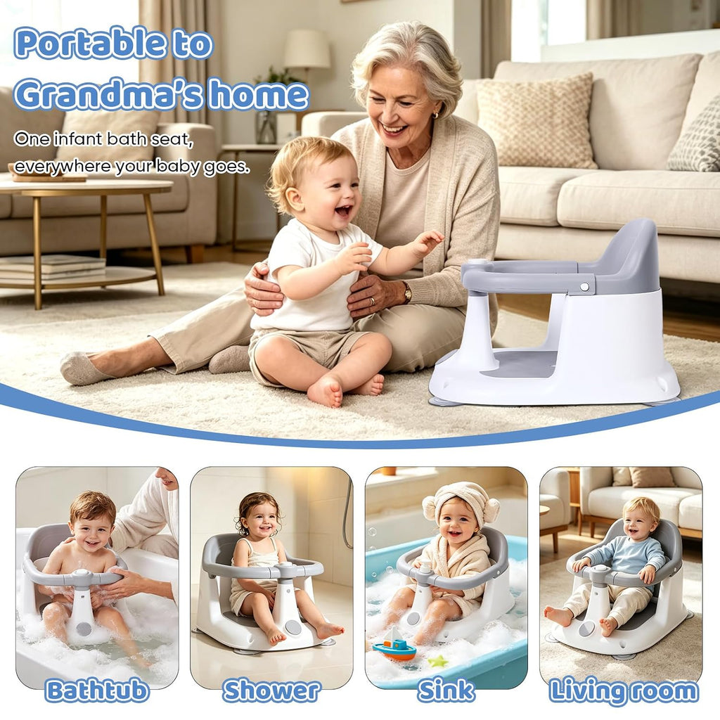Bath Seat for 6-24 Months, Bath Seats for Babies Sitting Up with 4 Locking Suction Cups & Soft Cushion, Non Slip Anti
