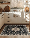 Area Rugs Washable Non-Slip, Floral Vintage Distress Print Pattern Medallion Carpet for Living Room Bedroom Dining Room