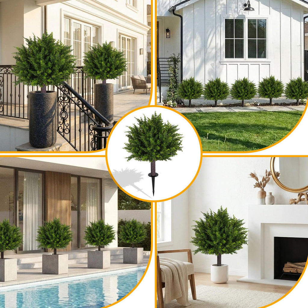 24.5 Inch Set of 2 Topiary Cedar Trees Artificial Outdoor