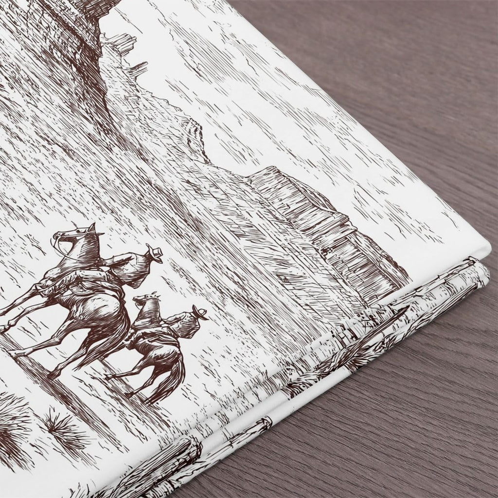 Cowboy Fabric By The Yard, Western Upholstery Fabric, Wild West American Desert Rustic Hand Drawn Illustration