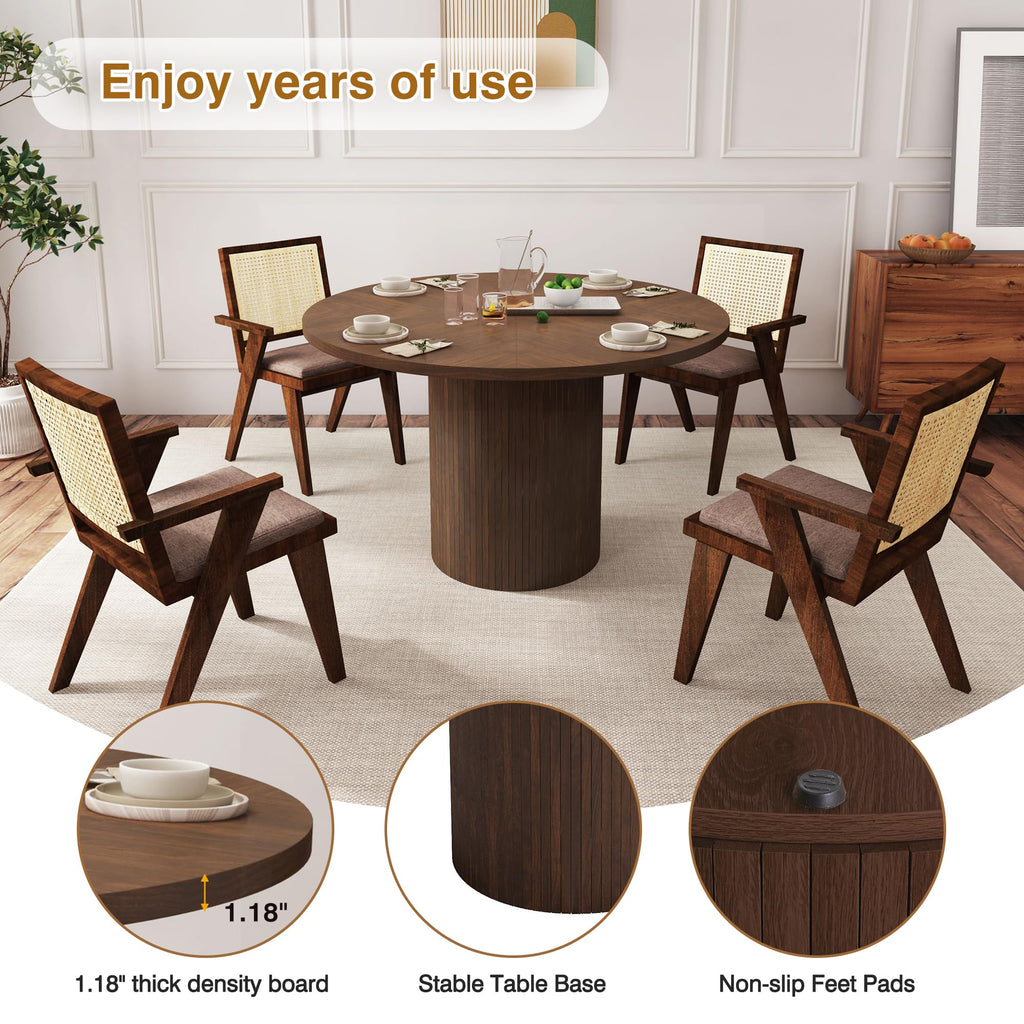 47 Inch Round Dining Table, Farmhouse Fluted Dining Kitchen Table, Modern Wood Small Circle Dining Table Living Room