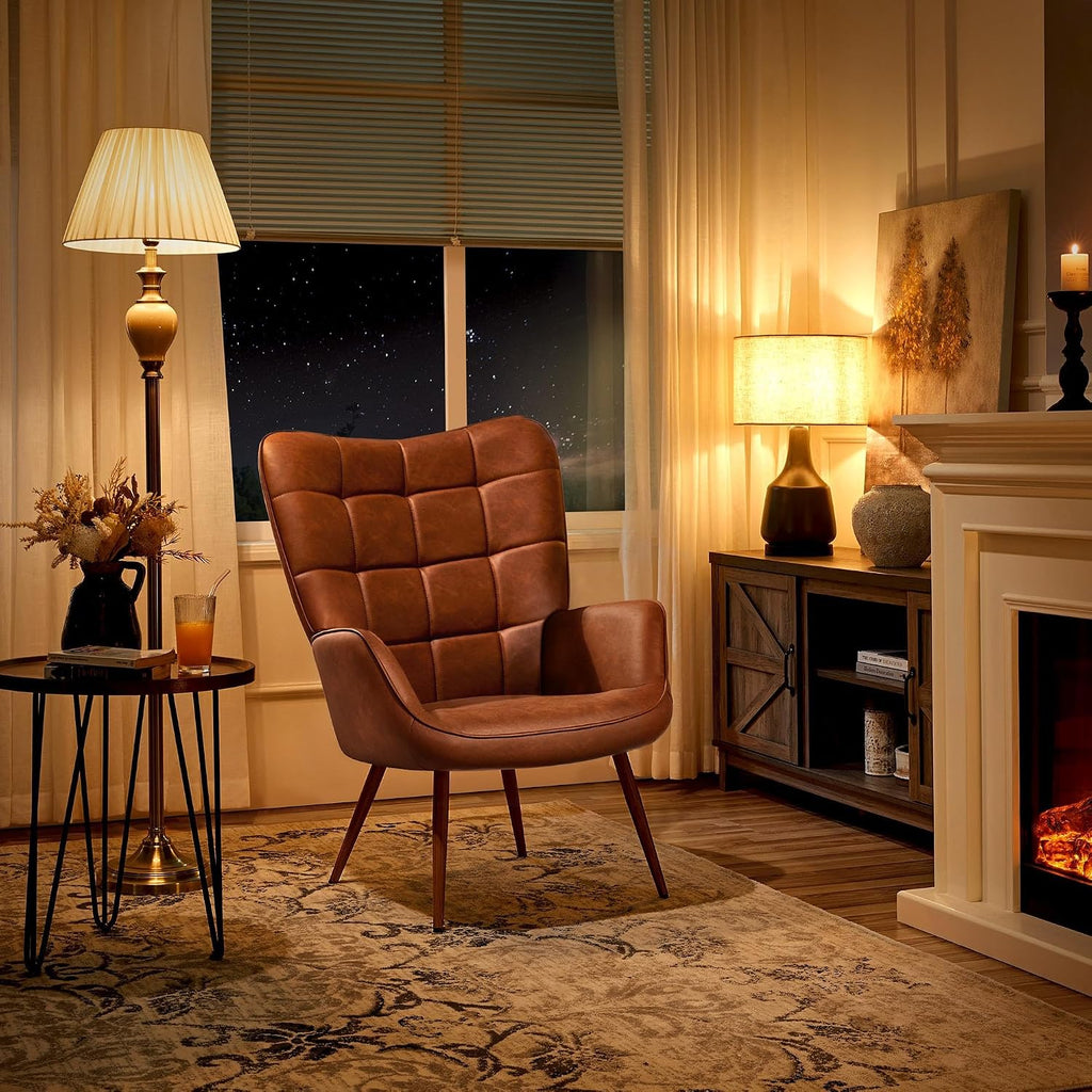 Faux Leather Accent Chair Retro Brown