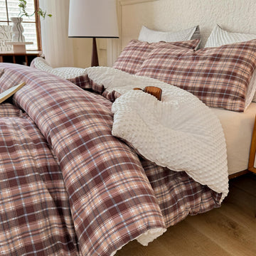 Boho Comforter Set - 3 Pieces Lightweight Checkered Bedding Sets (1 Soft Fluffy Grid Comforter & 2
