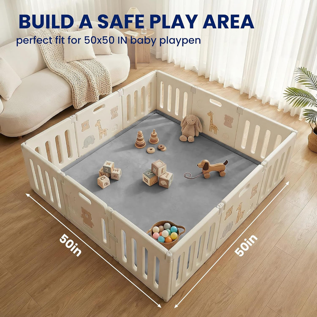 Ultra Soft Baby Play Mat for Floor,1.3" Thick Elasti-Foam 50x50 Playpen Mat for Toddlers Infant kids,Non-Slip Backing