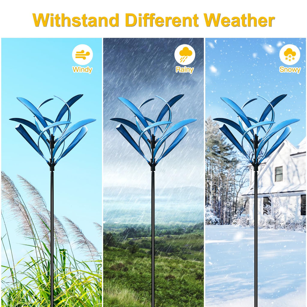 Wind Spinner for Yard and Garden - Large Metal Kinetic Wind Sculptures for Outdoor Decorations (Blue Magnolia)