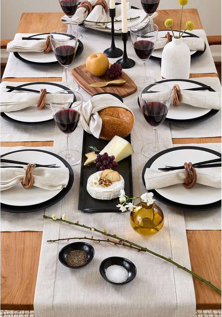 100% Linen Table Runner Natural, Classic Hemstitch 14 x 108 in | Table Runners for dining and console tables, soft