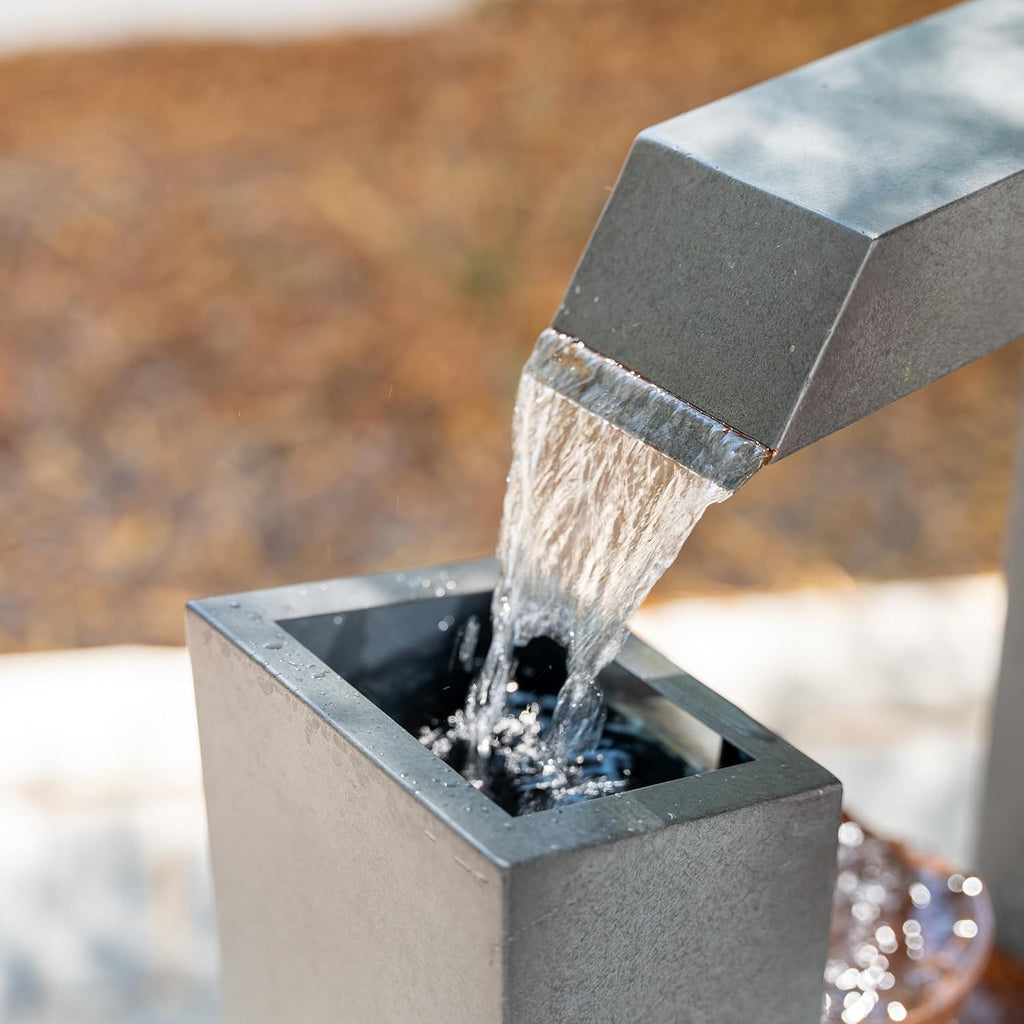 38" Tall Gray and Bronze Metal Sculptural Flower Multi-Tier Freestanding Water Fountain for Indoor & Outdoor Use