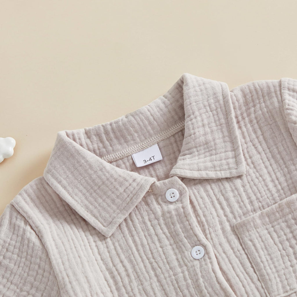 Boys Clothes Set Toddler Infant Boys Button-down Shirt Tops + Cotton Gauze Shorts Summer Outfit 2PCS with Pockets