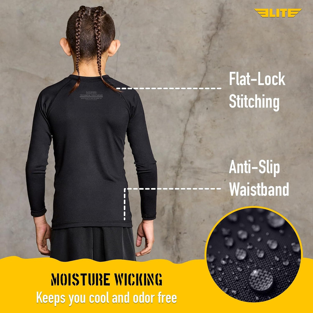 Kids BJJ Rash Guard Boys Girls Long Sleeve Compression Shirt MMA Wrestling No Gi Grappling Training