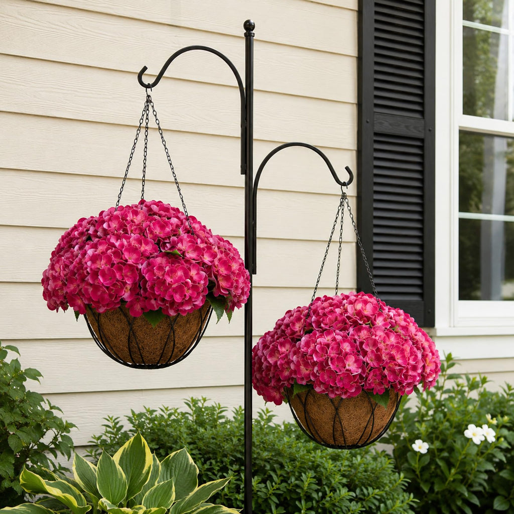 Real Touch Faux Hydrangea Flowers with 11" Hanging Basket, Fake Hanging Hydrangea Flowers with Realistic Flowers