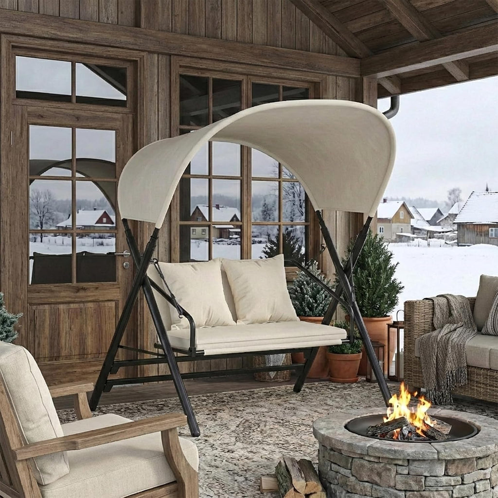 Outdoor Porch Swings for Adults 600LBS 2 Seat Patio Swings with Canopy Stand Thick Cushion Pillows Metal Steel Frame