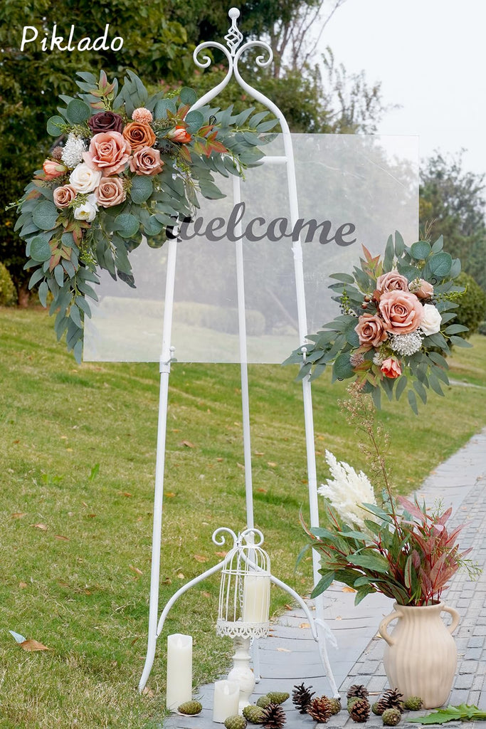 Faux Flower Swag Set of 2 for Wedding Welcome Signs Floral Swag Wedding Reception Ceremony Signs Decor (Terracotta)