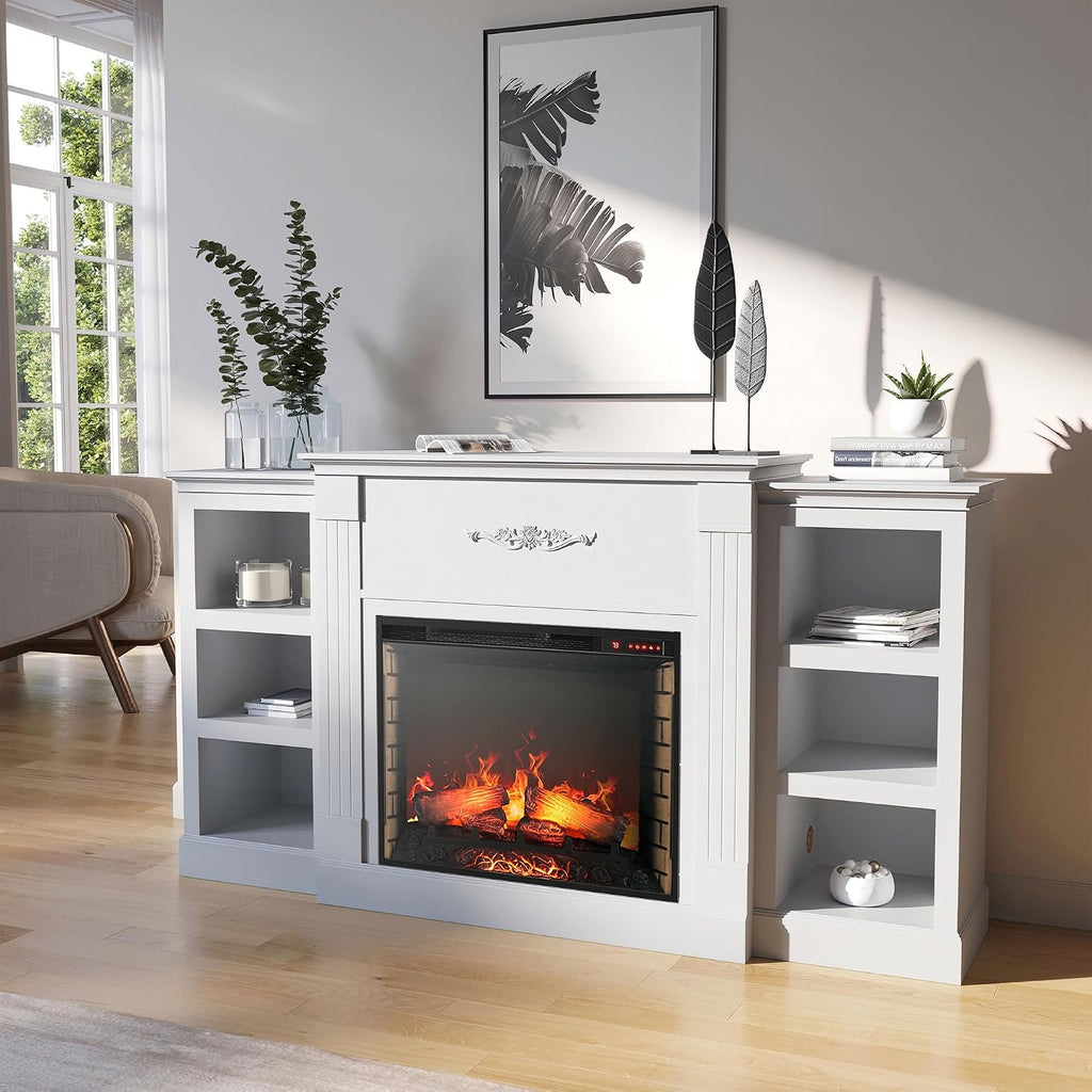 Modern 70" Electric Fireplace Heater Mantel TV Stand & Media Entertainment Center for TVs up to 68" with